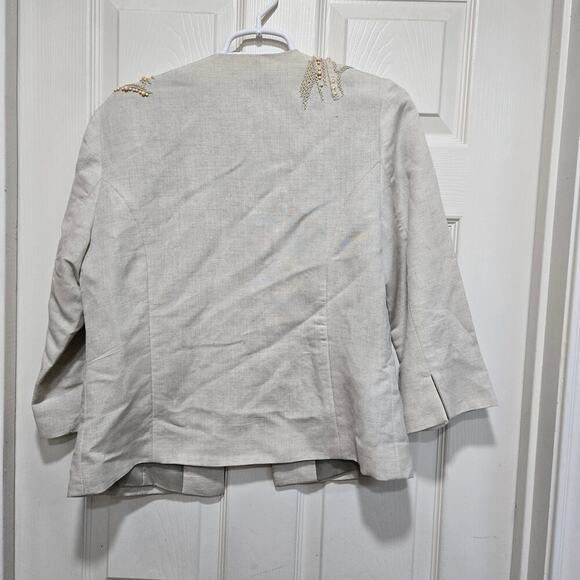 Coldwater Creek Cream Beaded Embroidered Linen Jacket Size 4-6 - Picture 4 of 10
